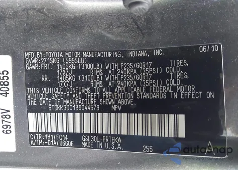 2011 Toyota Sienna Le V6 from USA, damaged, VIN 5TDKK3DC1BS044579